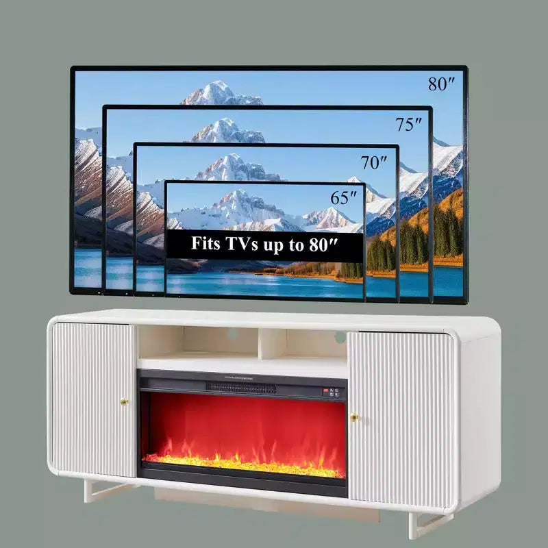 Fireplace TV Stand for Up to 80 inch TVs, Modern Entertainment Center with 36 Electric Fireplace & Adjustable Shelves for Living Room