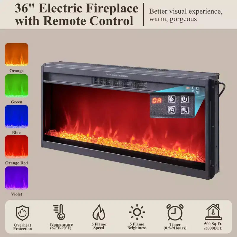Fireplace TV Stand for Up to 80 inch TVs, Modern Entertainment Center with 36 Electric Fireplace & Adjustable Shelves for Living Room