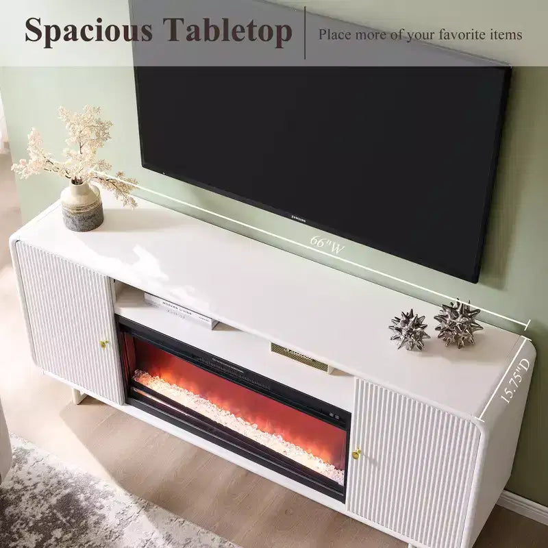 Fireplace TV Stand for Up to 80 inch TVs, Modern Entertainment Center with 36 Electric Fireplace & Adjustable Shelves for Living Room
