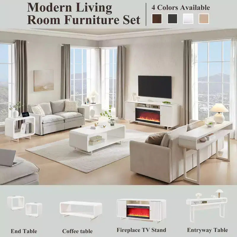Fireplace TV Stand for Up to 80 inch TVs, Modern Entertainment Center with 36 Electric Fireplace & Adjustable Shelves for Living Room