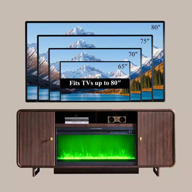 Fireplace TV Stand for Up to 80 inch TVs, Modern Entertainment Center with 36 Electric Fireplace & Adjustable Shelves for Living Room