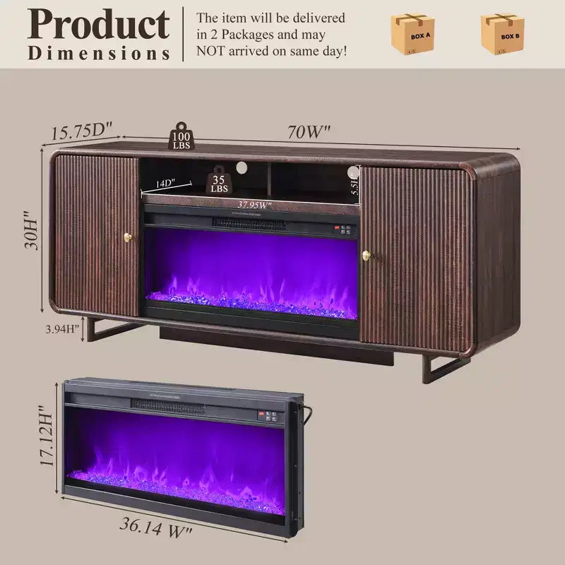 Fireplace TV Stand for Up to 80 inch TVs, Modern Entertainment Center with 36 Electric Fireplace & Adjustable Shelves for Living Room