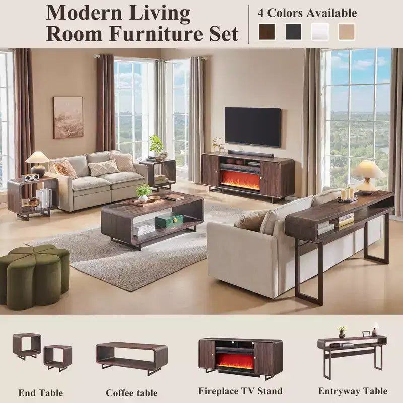 Fireplace TV Stand for Up to 80 inch TVs, Modern Entertainment Center with 36 Electric Fireplace & Adjustable Shelves for Living Room