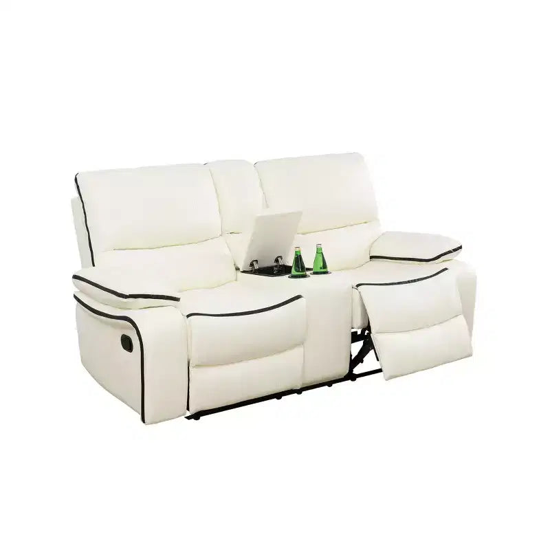 MAYEERTY Power Reclining Loveseat, Electric 2-Seat Breathable Leather Recliner with Storage & Cup Holders for Living Room, White