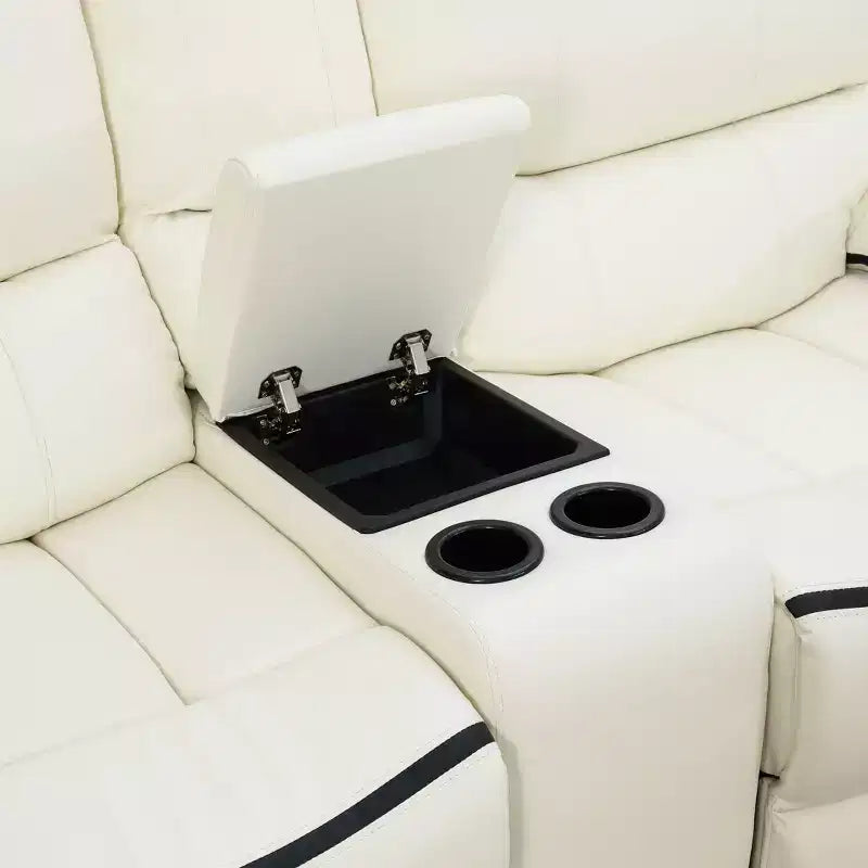 MAYEERTY Power Reclining Loveseat, Electric 2-Seat Breathable Leather Recliner with Storage & Cup Holders for Living Room, White