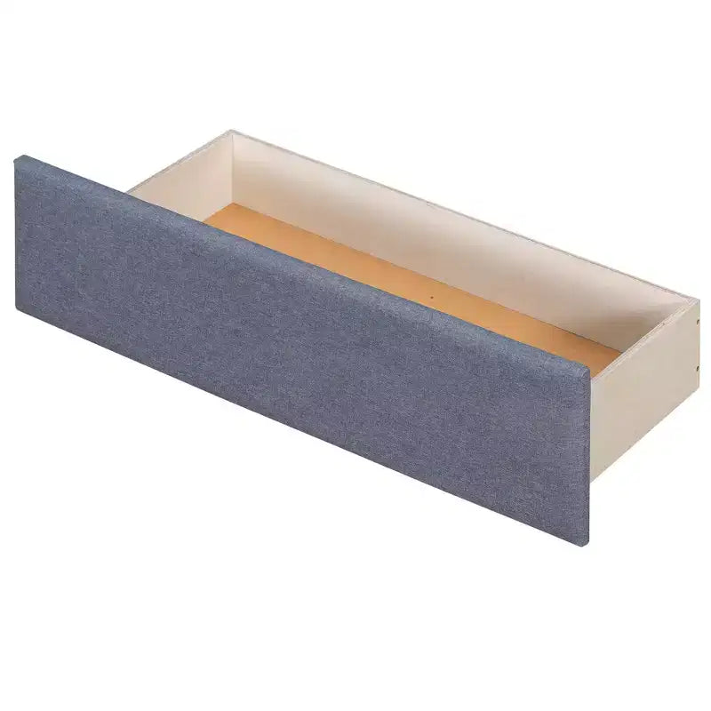 Twin Size L-Shaped Platform Bed, Wooden Bed Frame with Trundle and 2 Drawers and Built-in Table for Bedroom, Gray