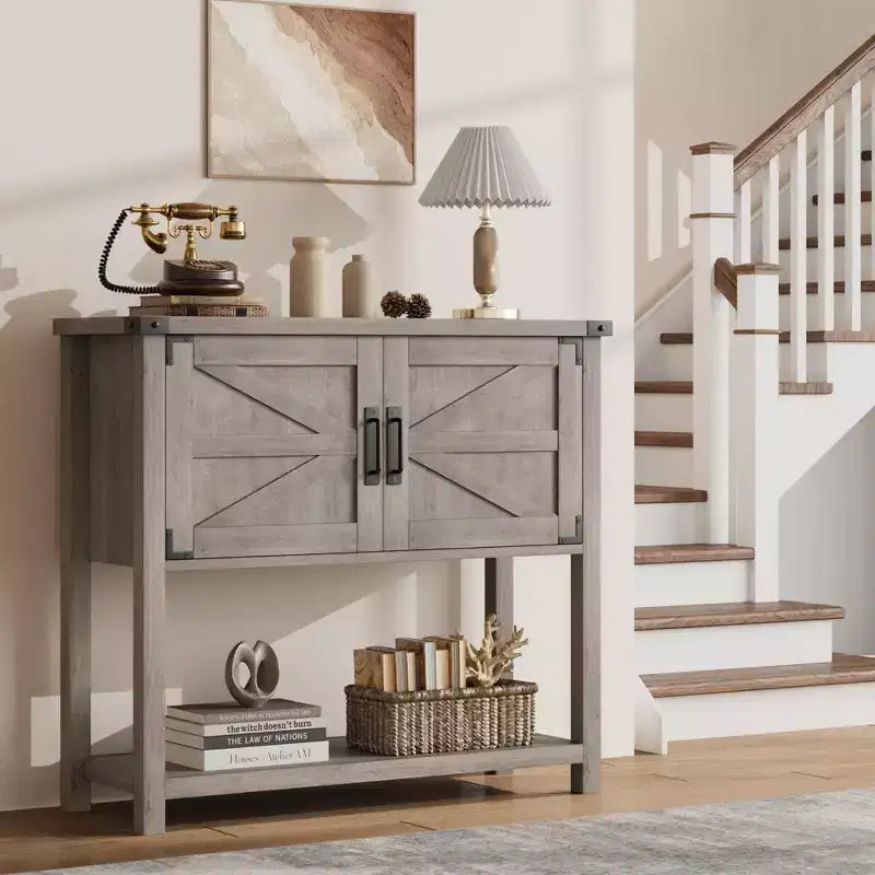 31.5 Farmhouse Console Table  2-Door Entryway Sofa Table with Open Shelf for Living Room/Kitchen/Bedroom