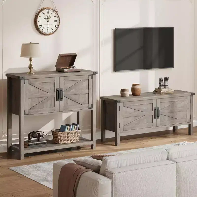 31.5 Farmhouse Console Table  2-Door Entryway Sofa Table with Open Shelf for Living Room/Kitchen/Bedroom