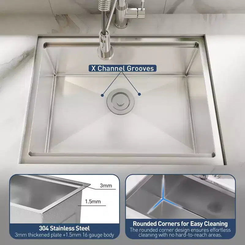 27X19x10 Inch Undermount Stainless Steel Kitchen Sink, Single Bowl, Deep Basin for Easy Kitchen Countertop Installation