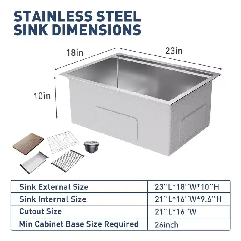 27X19x10 Inch Undermount Stainless Steel Kitchen Sink, Single Bowl, Deep Basin for Easy Kitchen Countertop Installation