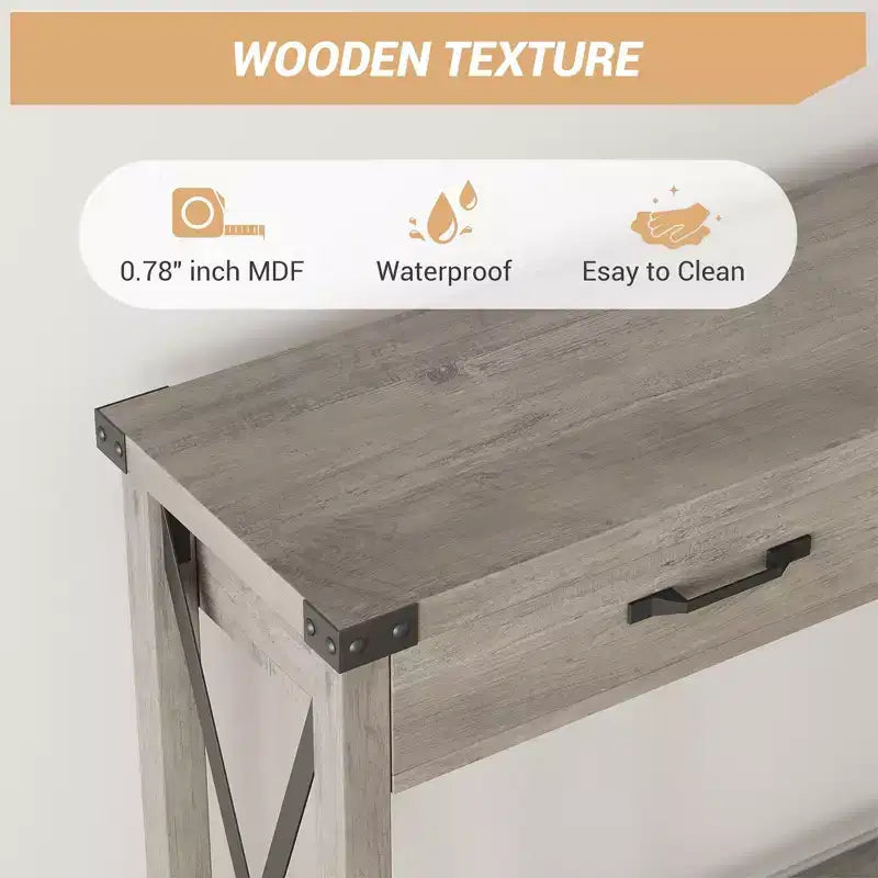 Farmhouse Console Table  2-Tier with Drawers for Hallway/Living Room, MDF & Wood Legs