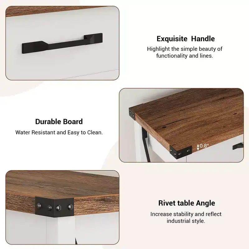 Farmhouse Console Table  2-Tier with Drawers for Hallway/Living Room, MDF & Wood Legs
