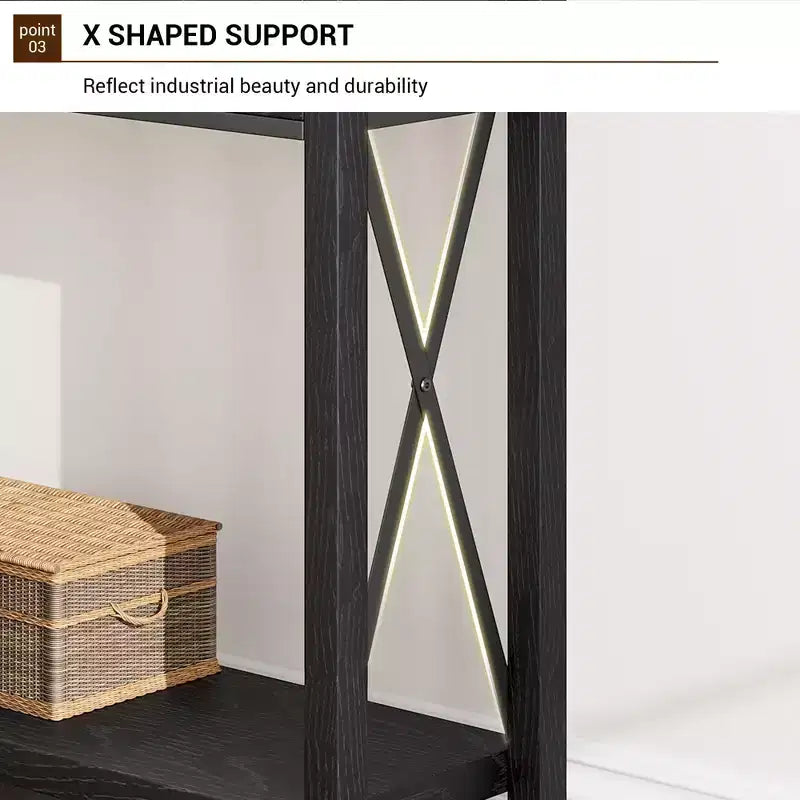 Farmhouse Console Table  2-Tier with Drawers for Hallway/Living Room, MDF & Wood Legs