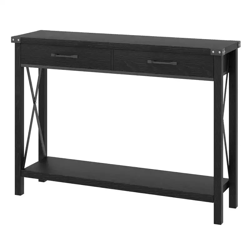 Farmhouse Console Table  2-Tier with Drawers for Hallway/Living Room, MDF & Wood Legs