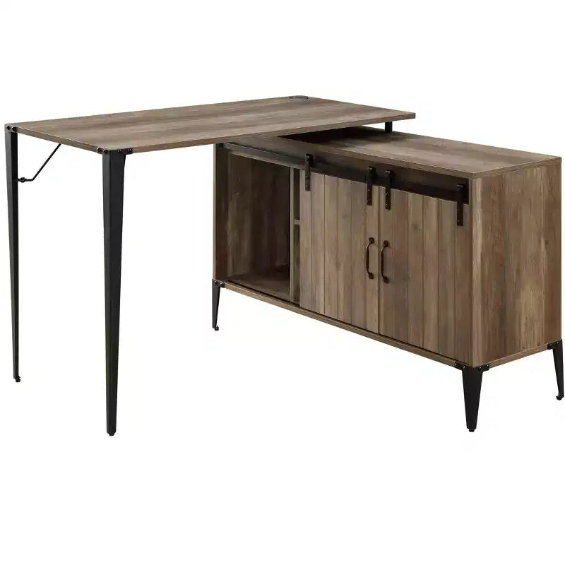 Okak 48IN Farmhouse L-Shaped Desk with Metal Legs, Corner Desk with 2 Storage Cabinet and 2 Shelves, Computer Desk for Living Room, Study