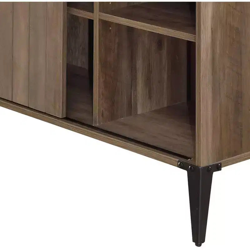 Okak 48IN Farmhouse L-Shaped Desk with Metal Legs, Corner Desk with 2 Storage Cabinet and 2 Shelves, Computer Desk for Living Room, Study
