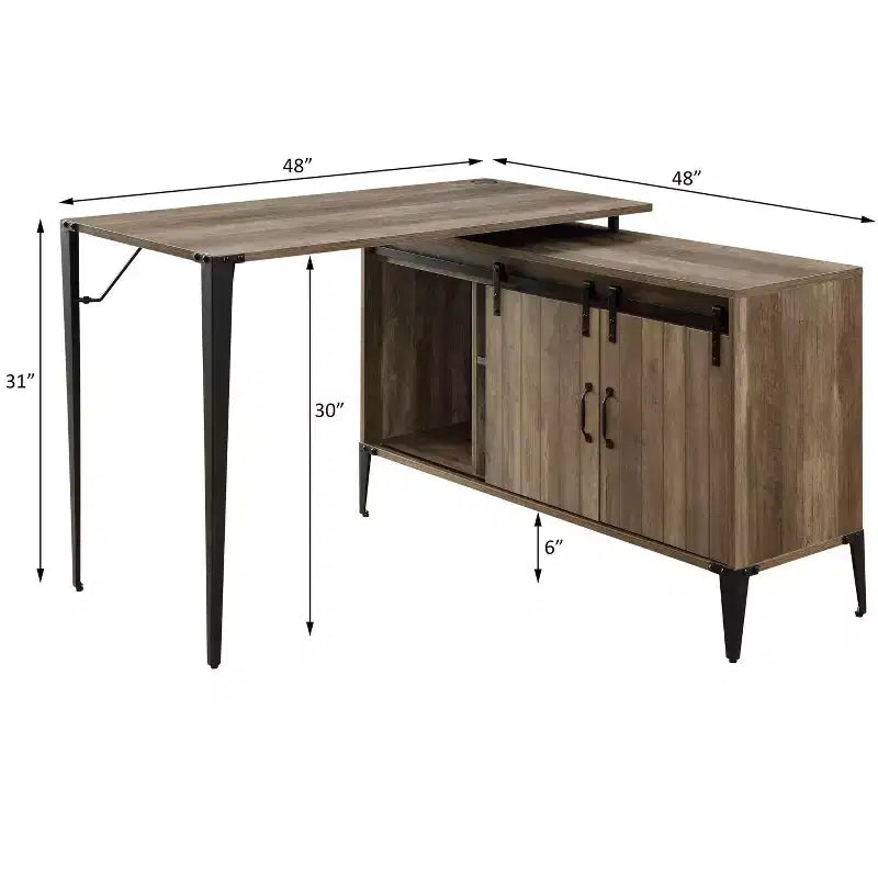 Okak 48IN Farmhouse L-Shaped Desk with Metal Legs, Corner Desk with 2 Storage Cabinet and 2 Shelves, Computer Desk for Living Room, Study