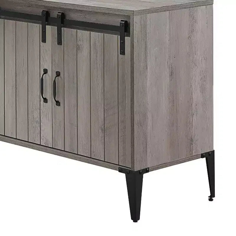 Okak 48IN Farmhouse L-Shaped Desk with Metal Legs, Corner Desk with 2 Storage Cabinet and 2 Shelves, Computer Desk for Living Room, Study