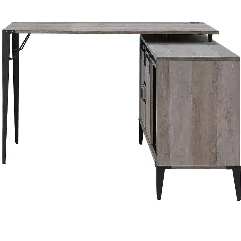 Okak 48IN Farmhouse L-Shaped Desk with Metal Legs, Corner Desk with 2 Storage Cabinet and 2 Shelves, Computer Desk for Living Room, Study