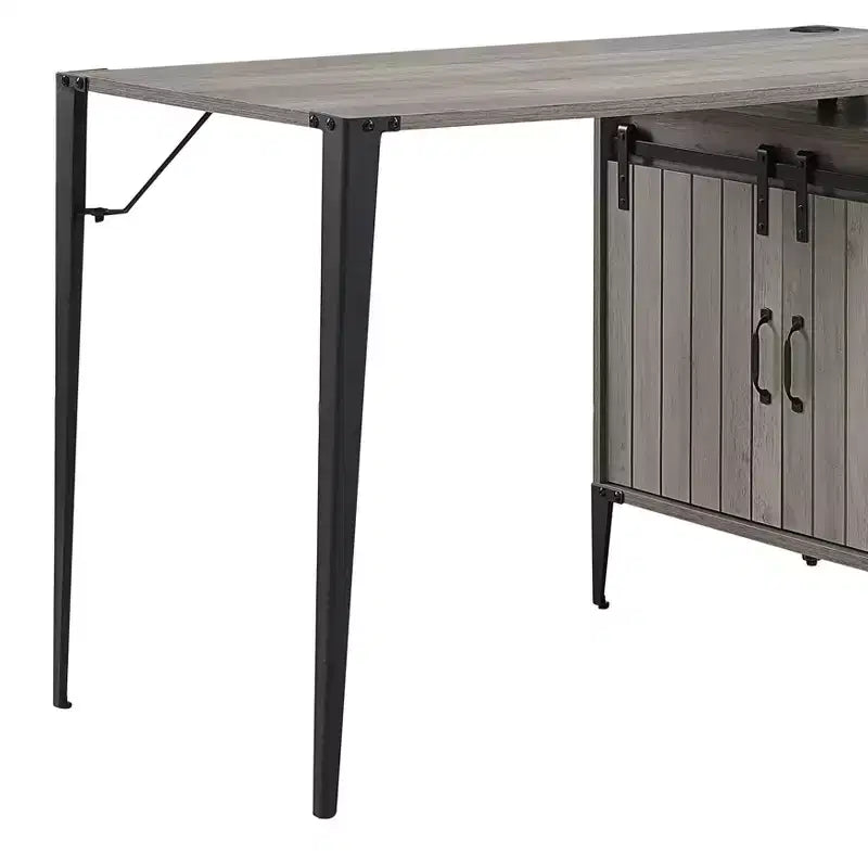 Okak 48IN Farmhouse L-Shaped Desk with Metal Legs, Corner Desk with 2 Storage Cabinet and 2 Shelves, Computer Desk for Living Room, Study