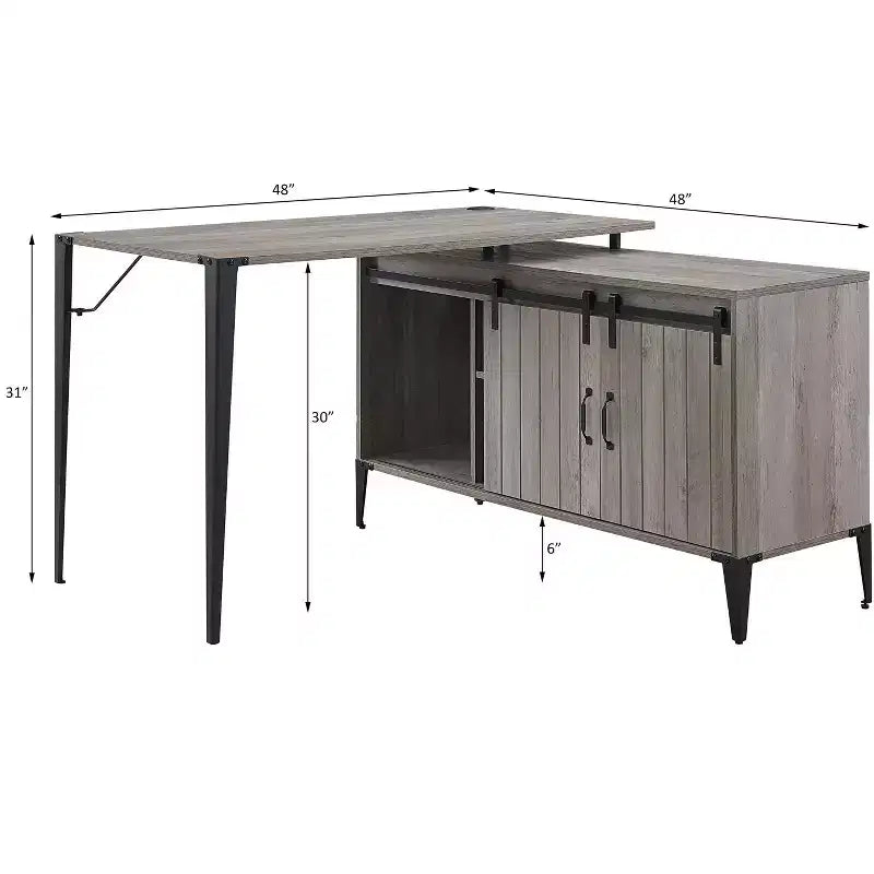 Okak 48IN Farmhouse L-Shaped Desk with Metal Legs, Corner Desk with 2 Storage Cabinet and 2 Shelves, Computer Desk for Living Room, Study