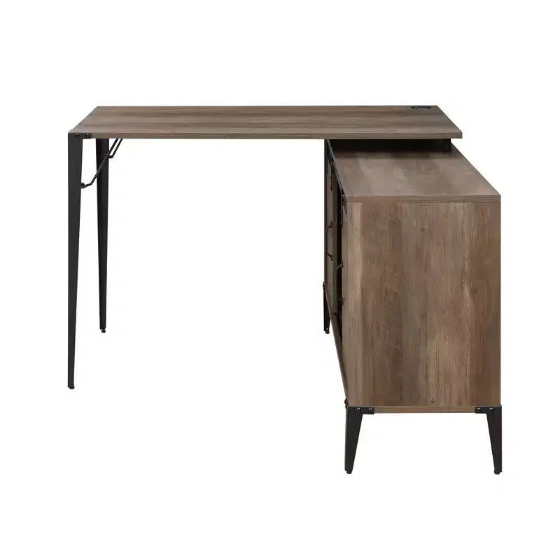 Okak 48IN Farmhouse L-Shaped Desk with Metal Legs, Corner Desk with 2 Storage Cabinet and 2 Shelves, Computer Desk for Living Room, Study