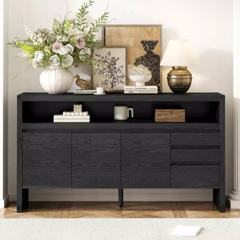 60 Accent Storage Cabinet Sideboard with 3 Drawers, Big Open Shelf & 3 Doors, Buffet Cabinet Entryway Console Table TV Stand for Living Room Kitchen