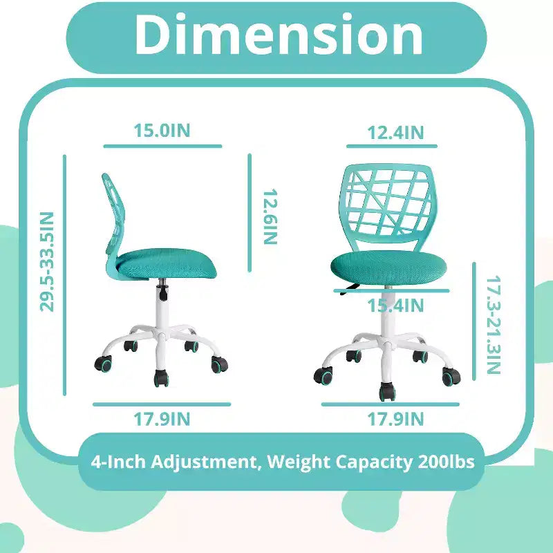 FurnitureR Desk Chair, Adjustable Computer Task Chair Office Chairs with Plastic Backrest and Padded Seat Cushion, Swivel Chair with Wheels, Green