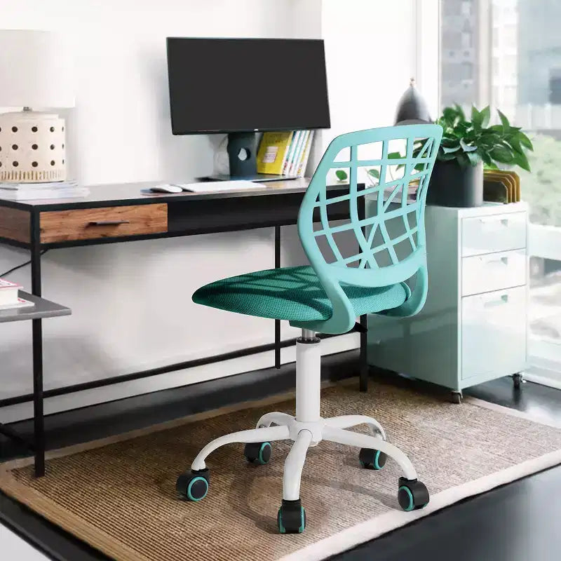 FurnitureR Desk Chair, Adjustable Computer Task Chair Office Chairs with Plastic Backrest and Padded Seat Cushion, Swivel Chair with Wheels, Green