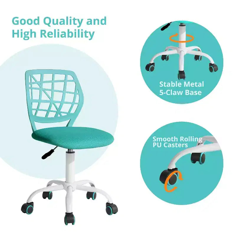 FurnitureR Desk Chair, Adjustable Computer Task Chair Office Chairs with Plastic Backrest and Padded Seat Cushion, Swivel Chair with Wheels, Green