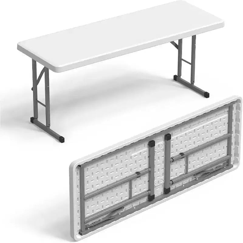 VINGLI 4 FT Narrow Folding Table,Premium Quality HDPE Material and Sturdy Metal Frame, Perfect for Party, Home Work, White