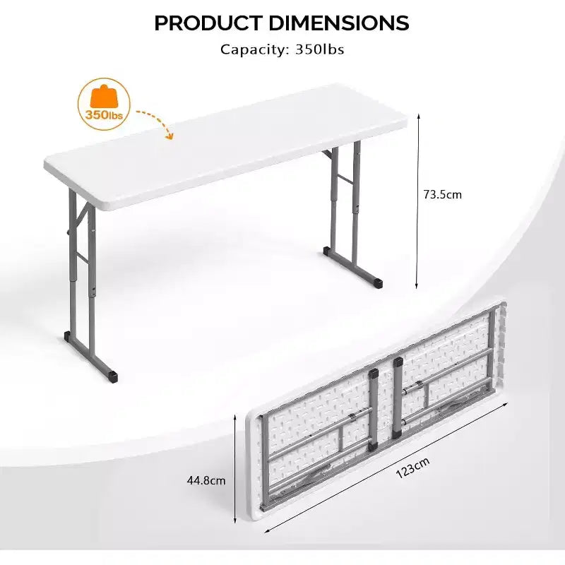 VINGLI 4 FT Narrow Folding Table,Premium Quality HDPE Material and Sturdy Metal Frame, Perfect for Party, Home Work, White