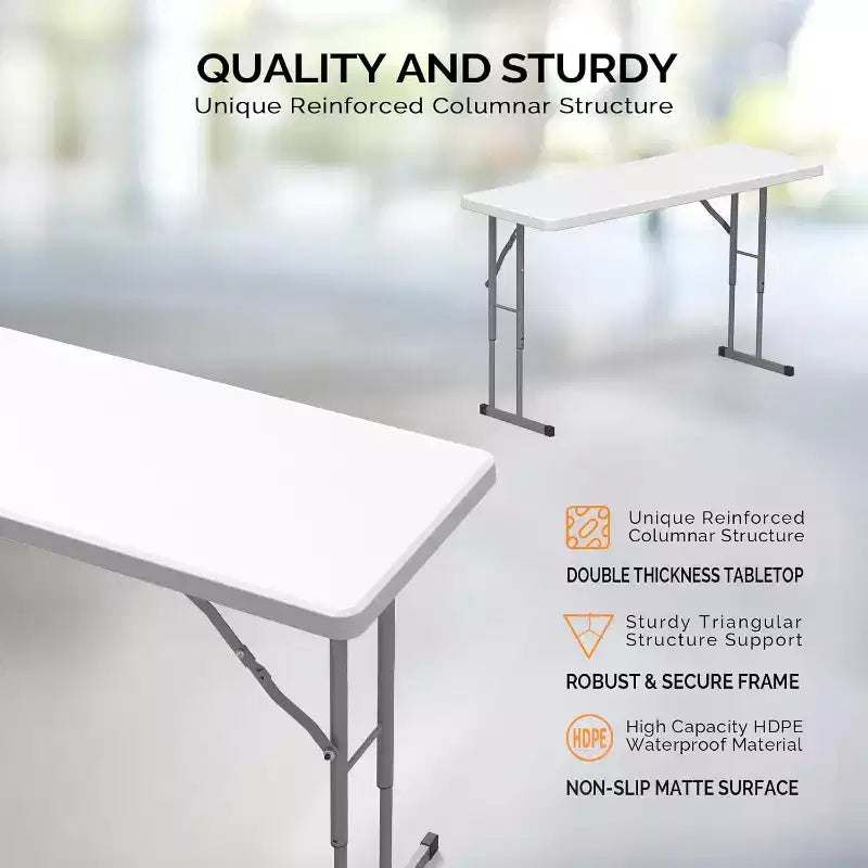 VINGLI 4 FT Narrow Folding Table,Premium Quality HDPE Material and Sturdy Metal Frame, Perfect for Party, Home Work, White