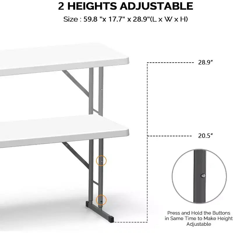 VINGLI 4 FT Narrow Folding Table,Premium Quality HDPE Material and Sturdy Metal Frame, Perfect for Party, Home Work, White