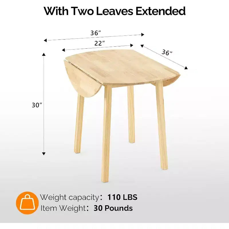 VINGLI 35 Solid Wood Folding Dining Table,Expandable Folding Round Table for Home, Apartment,Office
