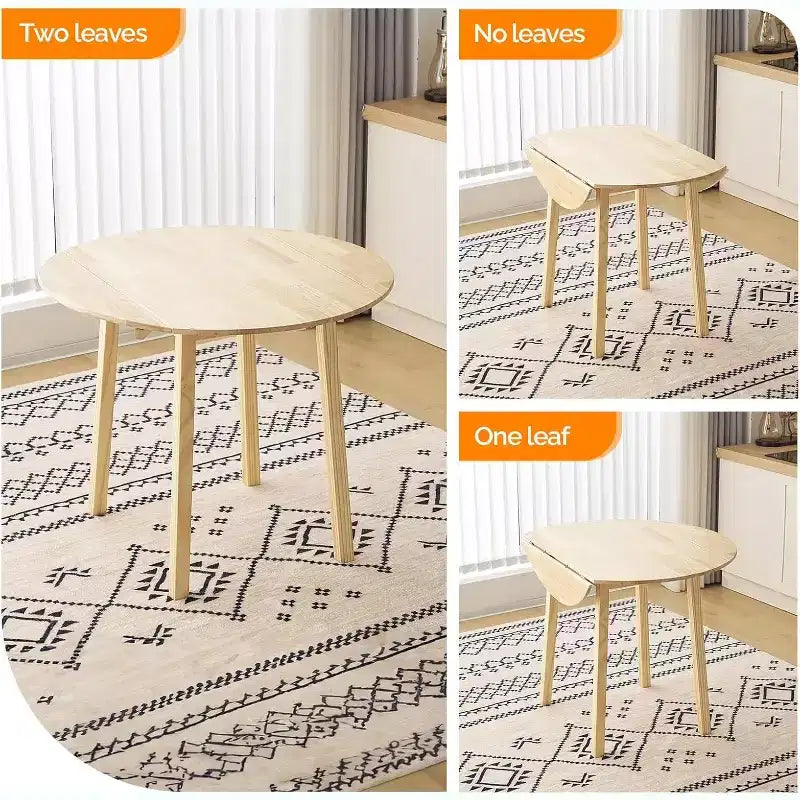 VINGLI 35 Solid Wood Folding Dining Table,Expandable Folding Round Table for Home, Apartment,Office