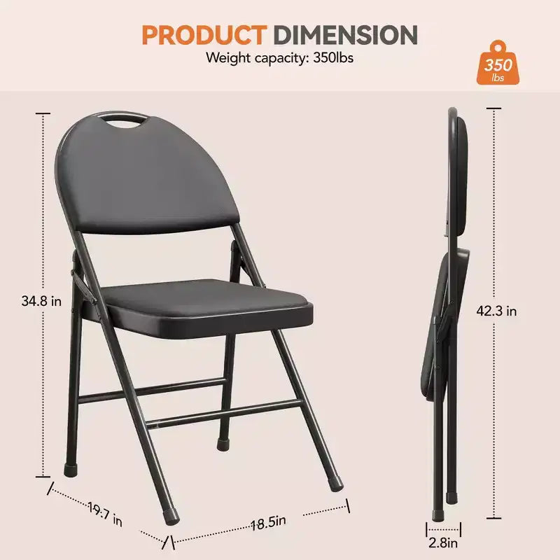 Upholstered Folding Chair Set, Portable Dining Chair with Metal Legs & Non-Slip Feet Pads, Commercial Chairs for Home Office Party
