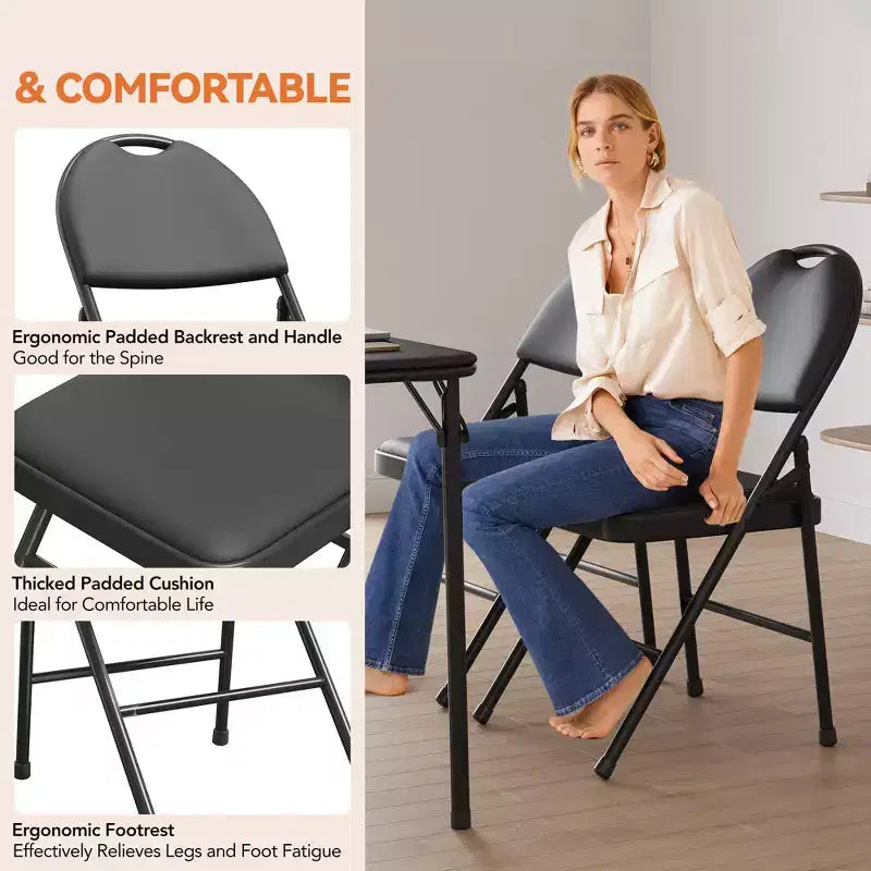 Upholstered Folding Chair Set, Portable Dining Chair with Metal Legs & Non-Slip Feet Pads, Commercial Chairs for Home Office Party
