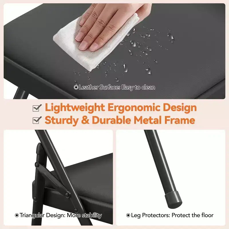 Upholstered Folding Chair Set, Portable Dining Chair with Metal Legs & Non-Slip Feet Pads, Commercial Chairs for Home Office Party