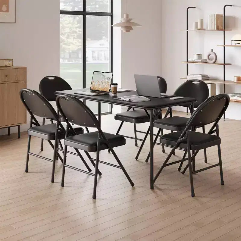 Upholstered Folding Chair Set, Portable Dining Chair with Metal Legs & Non-Slip Feet Pads, Commercial Chairs for Home Office Party