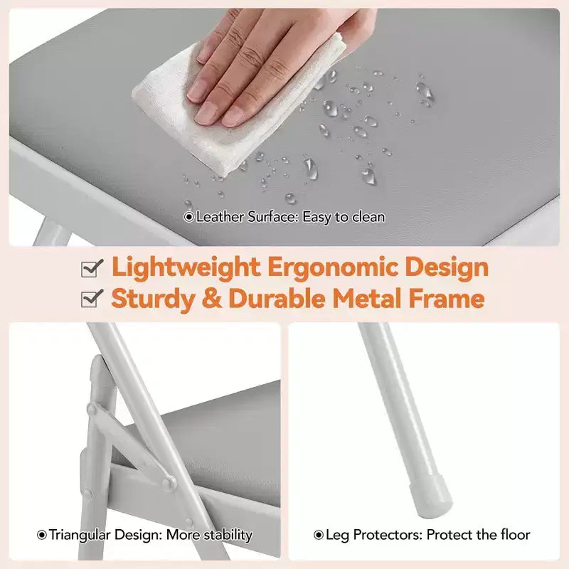 Upholstered Folding Chair Set, Portable Dining Chair with Metal Legs & Non-Slip Feet Pads, Commercial Chairs for Home Office Party
