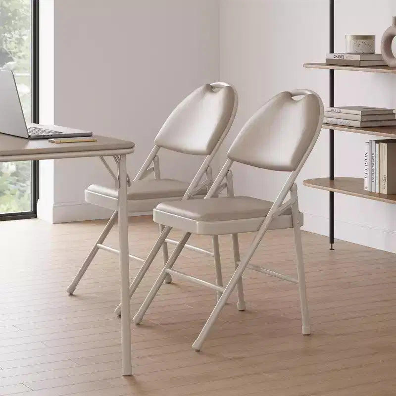 Upholstered Folding Chair Set, Portable Dining Chair with Metal Legs & Non-Slip Feet Pads, Commercial Chairs for Home Office Party