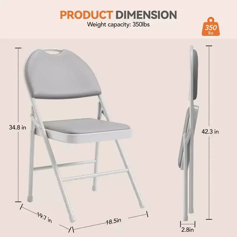 Upholstered Folding Chair Set, Portable Dining Chair with Metal Legs & Non-Slip Feet Pads, Commercial Chairs for Home Office Party