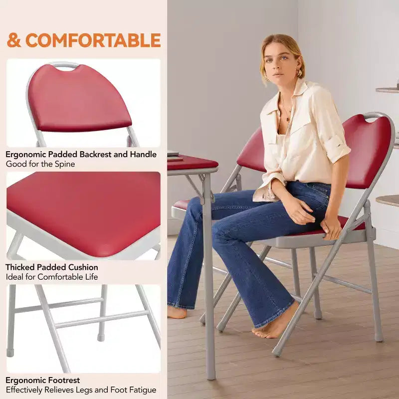 Upholstered Folding Chair Set, Portable Dining Chair with Metal Legs & Non-Slip Feet Pads, Commercial Chairs for Home Office Party