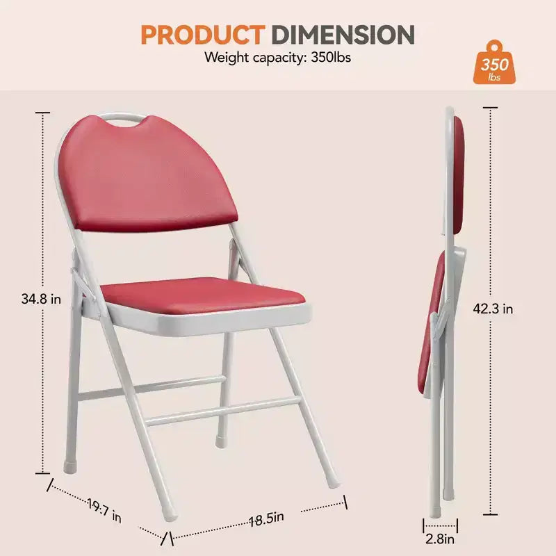 Upholstered Folding Chair Set, Portable Dining Chair with Metal Legs & Non-Slip Feet Pads, Commercial Chairs for Home Office Party