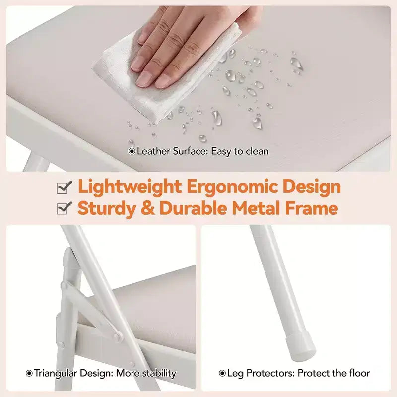 Upholstered Folding Chair Set, Portable Dining Chair with Metal Legs & Non-Slip Feet Pads, Commercial Chairs for Home Office Party