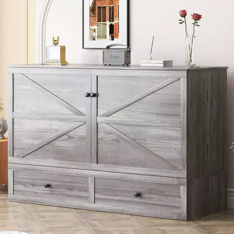 Mjkone Modern Full/Queen Size Murphy Bed Chest With Storage,NO MATTRESS,GREY