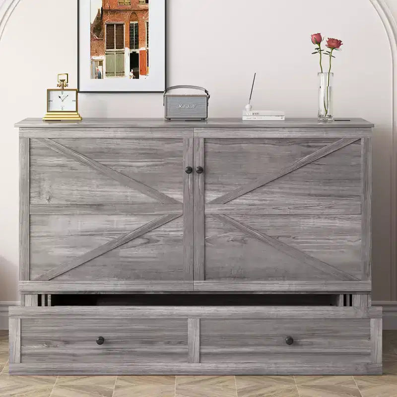 Mjkone Modern Full/Queen Size Murphy Bed Chest With Storage,NO MATTRESS,GREY