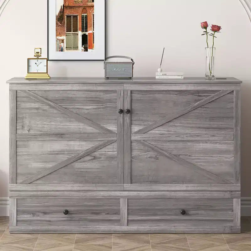 Mjkone Modern Full/Queen Size Murphy Bed Chest With Storage,NO MATTRESS,GREY