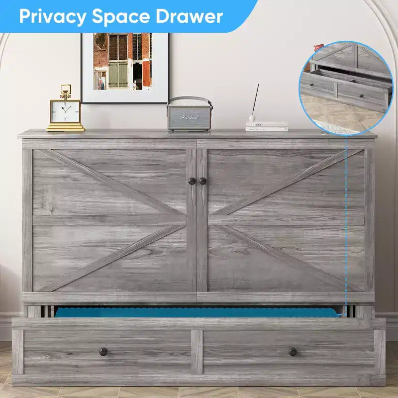 Mjkone Modern Full/Queen Size Murphy Bed Chest With Storage,NO MATTRESS,GREY
